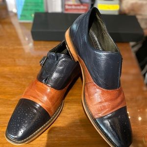 Stacy Adams navy/tan double monk strap oxfords